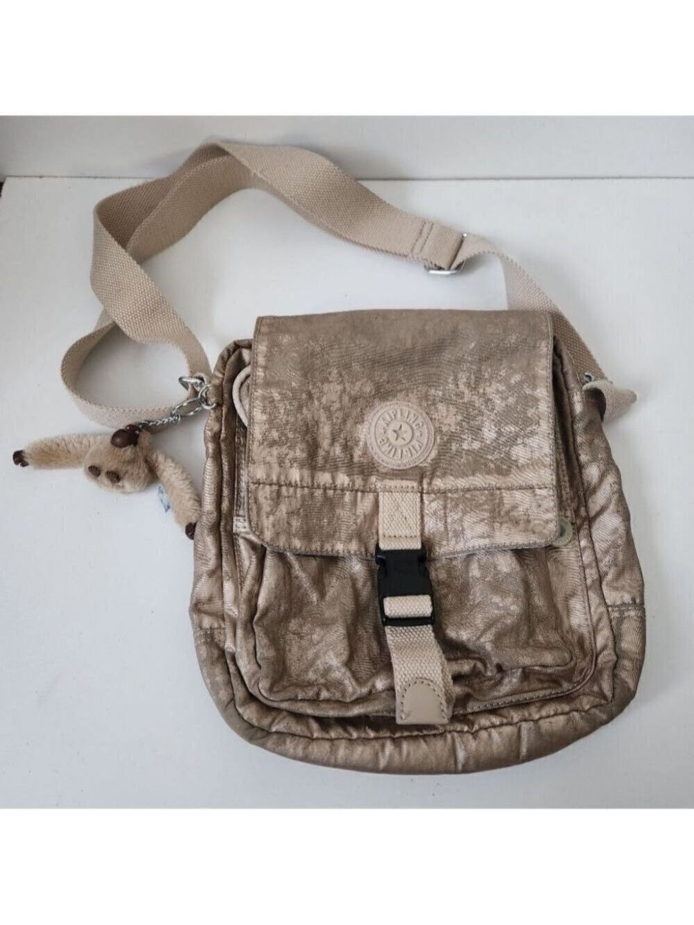 KIPLING | Monkey messenger bag crossbody canvas metallic brown